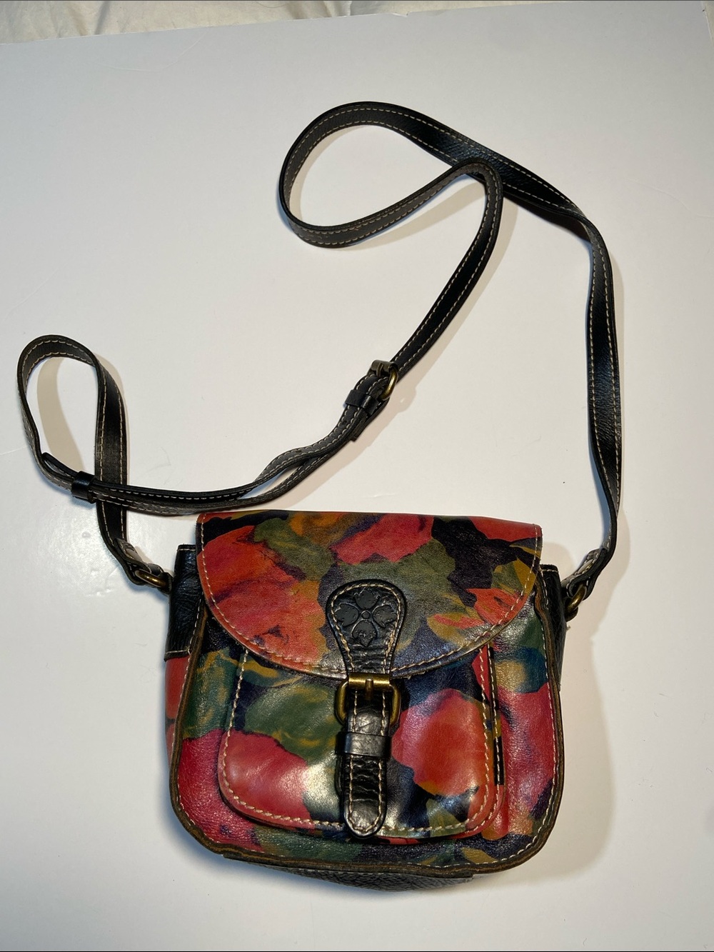 Patricia Nash Italian Leather Messenger Shoulder Crossbody Bag Multicolor Floral